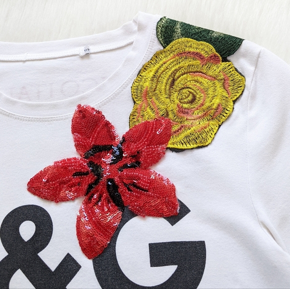 Dolce & Gabbana White Floral Embroidered "io C'ero" Print Tee | Size S - Picture 11 of 15